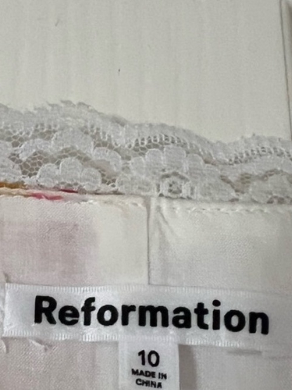Reformation Rosalie Linen Top white lace floral tie square summer hot flirty - Picture 10 of 11